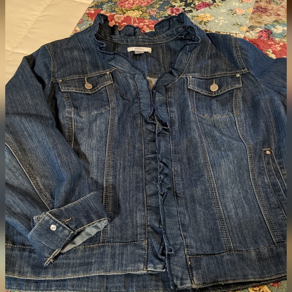 CJ Banks Denim Jacket With Ruffle Details Size 1X
